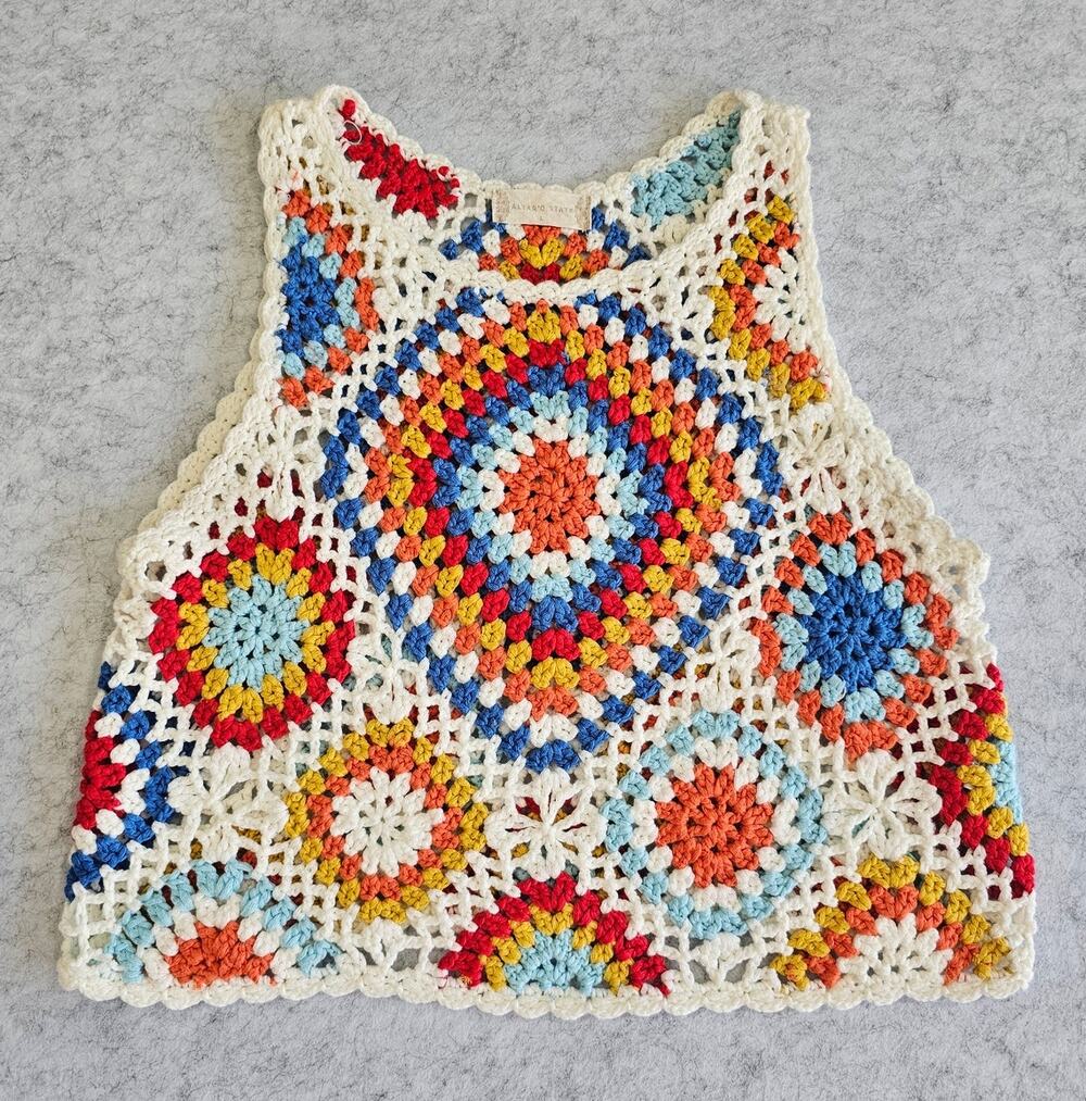 ALTAR'D STATE Retro Crochet Knit Top Festival Y2K Western Groovy Womens Sz L